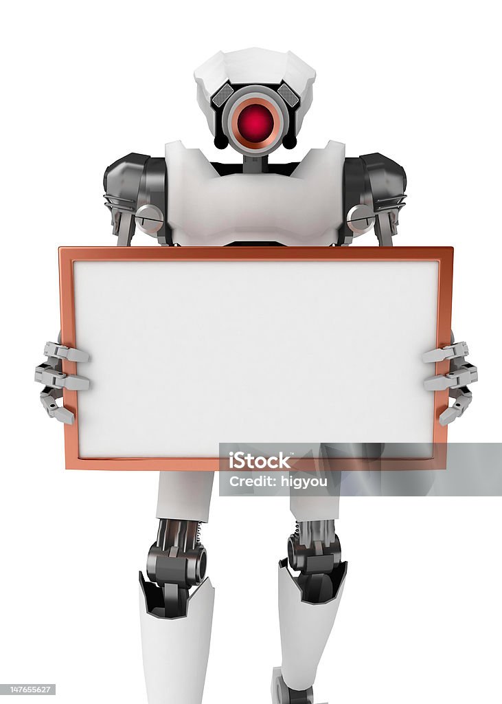 Robot, tenendo un segno - Foto stock royalty-free di Robot