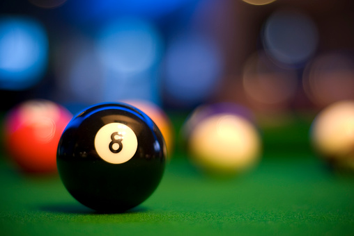 Multicolored billiards, billiard balls on a blue table, colored balls on a billiard table, Russian billiards, play snooket