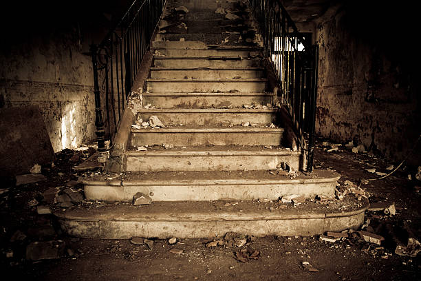 istock Destroyed staircase in an abandoned house 147656402