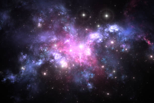 Purple deep space nebula with stars, 3D illustration