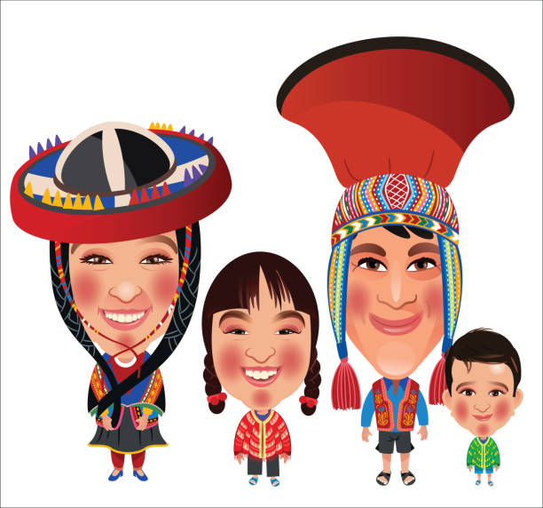 Peruvian Family Vector Peruvian Family quecha indian stock illustrations