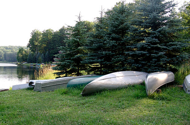 istock Canoes by a lake 147657924