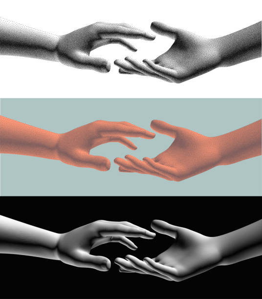 istock Hands reaching towards each other. Concept of human relation, togetherness or  partnership. 3D vector illustration. Can be used for advertising, marketing or presentation. 1476596010