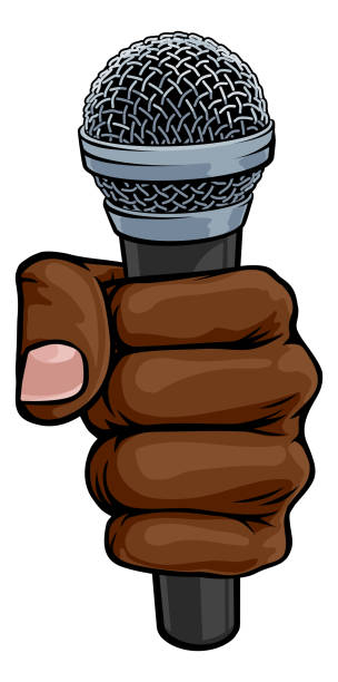 Microphone Fist Hand Comic Book Pop Art Cartoon A fist hand holding a microphone in a comic book pop art cartoon illustration style hand holding microphone icon stock illustrations