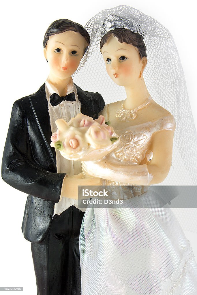 Bonecos de casamento, noiva e noivo sobre fundo branco - Foto de stock de Adulto royalty-free