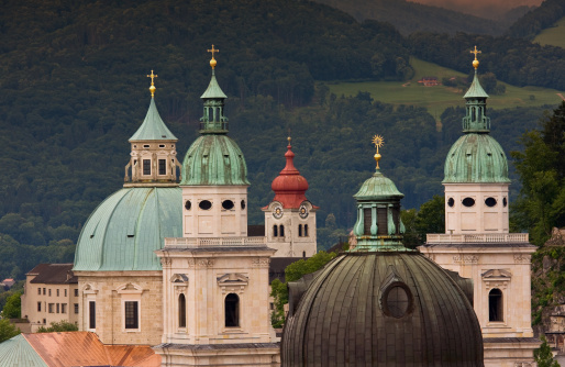 Special view of Salzburg with the two towers and other the domes