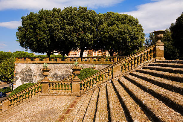 Beautiful old steps of grand entrance in classical italian garden
