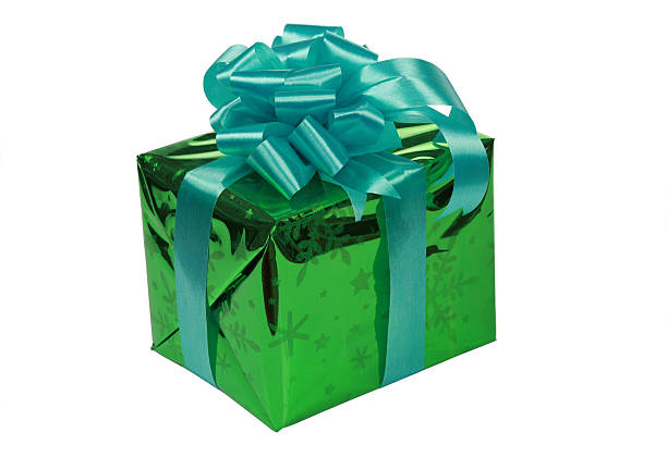 istock Green present with blue ribbons 147661825