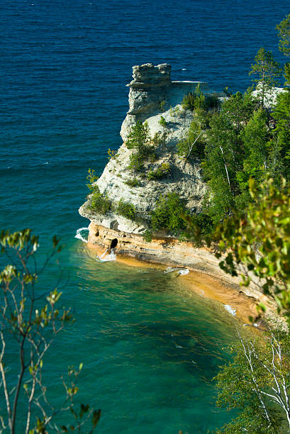 Aerial View of Miners Castle Pictured Rocks National Lakeshore stock photo