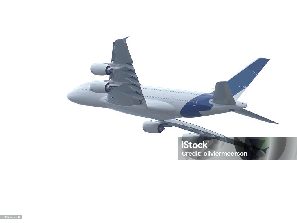 Un airbus a380 de vol isolé sur blanc - Photo de Avion libre de droits