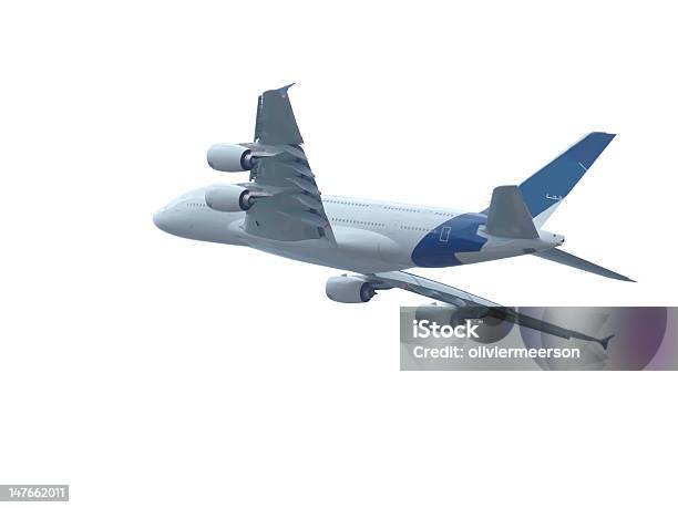 Photo libre de droit de Un Airbus A380 De Vol Isolé Sur Blanc banque d'images et plus d'images libres de droit de Avion - Avion, Avion de tourisme, Fond blanc