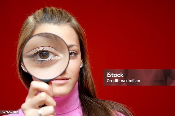 Girl And Lens Stock Photo - Download Image Now - Backgrounds, Beauty, Eye