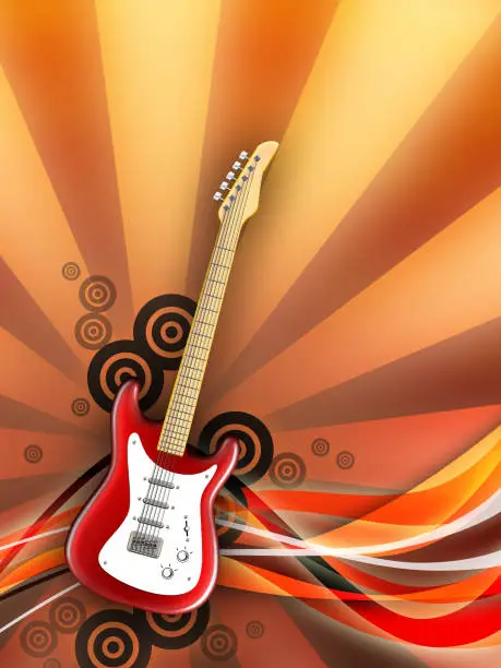 Electric guitar on warm background. Digital illustration, 3D rendering.