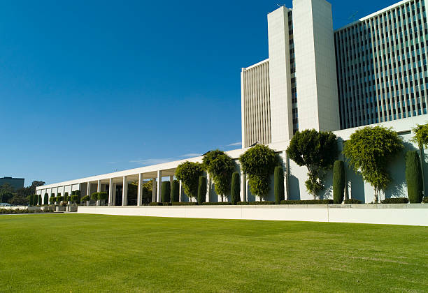 Office building with clear blue sky in background