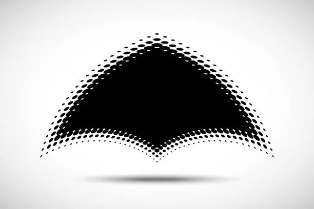 Vector illustration of Halftone distort logo.  Vector technology emblem. Halftone dots curved gradient pattern texture background.