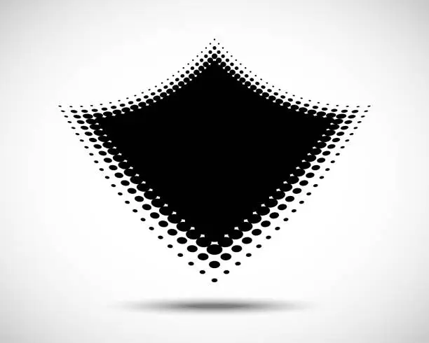 Vector illustration of Halftone distort logo.  Vector technology emblem. Halftone dots curved gradient pattern texture background.