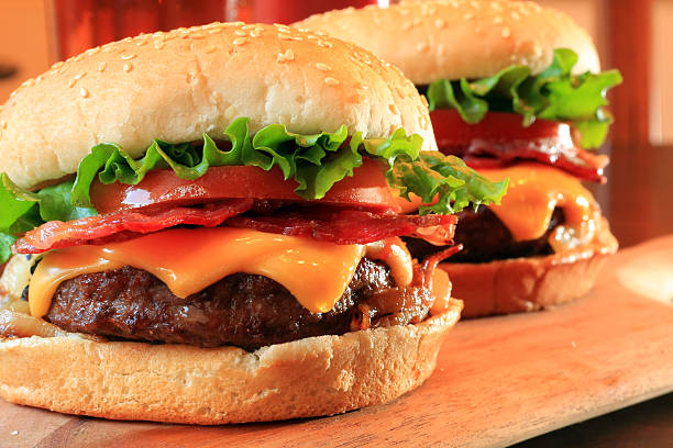 Bacon cheeseburgers stock photo