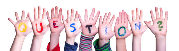 Children Hands Building Word Question, White Background stock photo