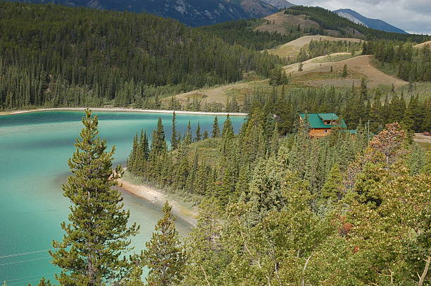 Beautiful Lake and Cabin Scene stock photo