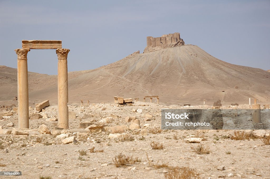 Palmyra-arab Cidadela e roman colunas - Royalty-free Antiguidade Foto de stock