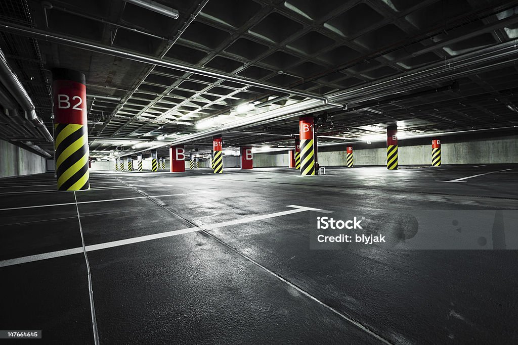 Parking garage, basement underground Parking garage underground interior Black Color Stock Photo