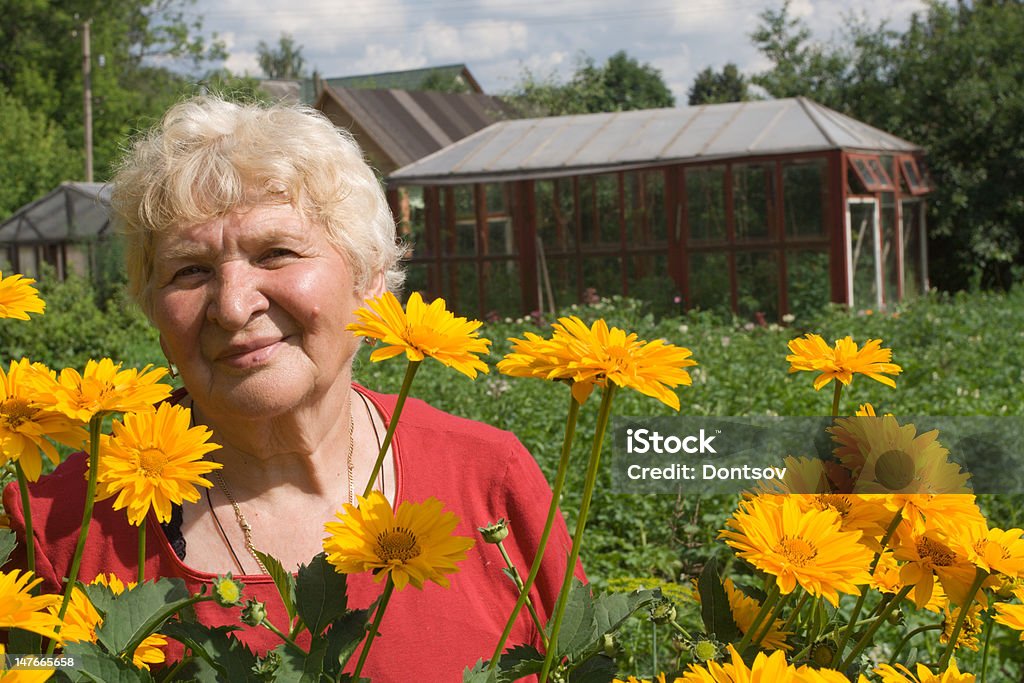 Abuela en el jardín - Foto de stock de 60-64 años libre de derechos