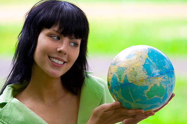 woman with global stock photo