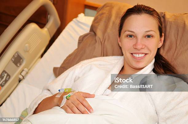 Happy Patient Stock Photo - Download Image Now - Adult, Bed - Furniture, Cheerful