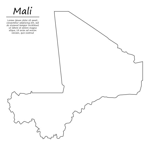 illustrations, cliparts, dessins animés et icônes de carte simple du mali, silhouette en style de ligne de croquis - mali