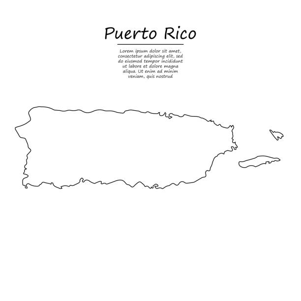 Simple outline map of Puerto Rico, silhouette in sketch line style Simple outline map of Puerto Rico, vector silhouette in sketch line style puerto rico silhouette stock illustrations