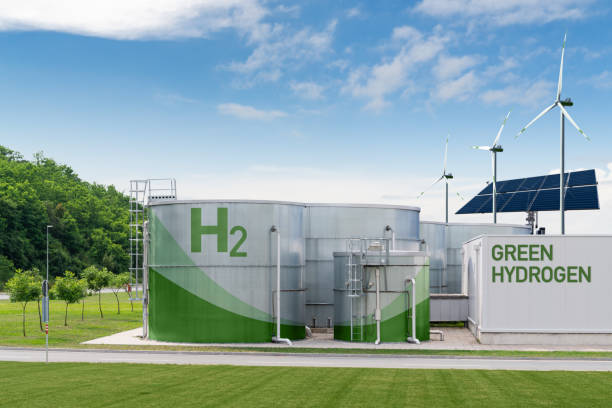 Green Hydrogen factory concept. Green Hydrogen factory concept. Hydrogen production from renewable energy sources hydrogen stock pictures, royalty-free photos & images