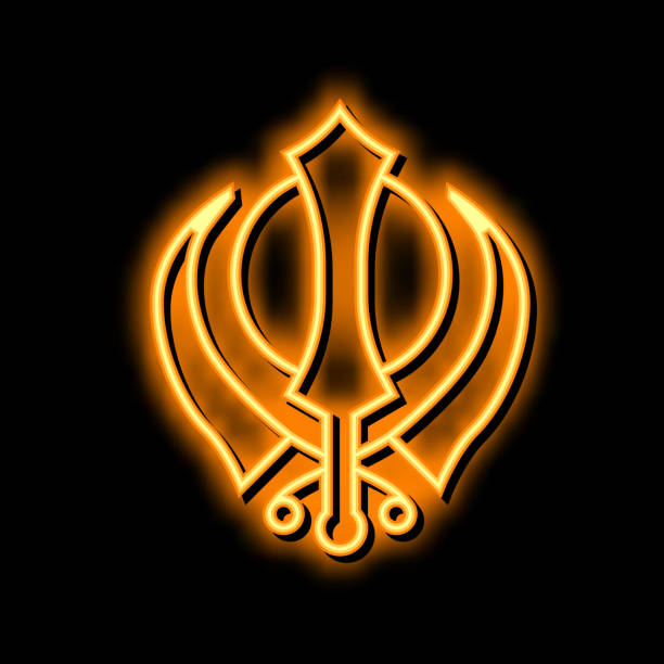 ilustraciones, imágenes clip art, dibujos animados e iconos de stock de sikhismo religión neón resplandor icono ilustración - agnosticismo