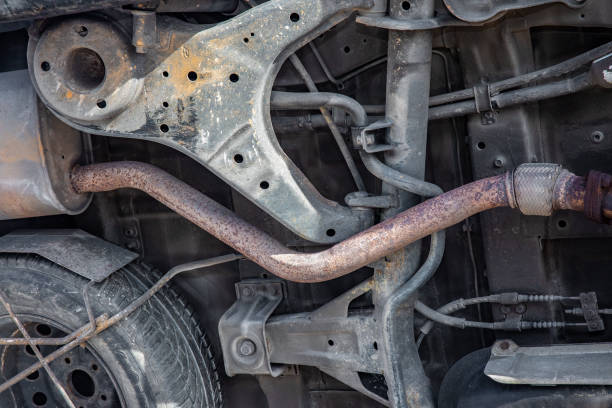 istock Car Accident Damage: Close-up of Vehicle Underside Texture 1476694004