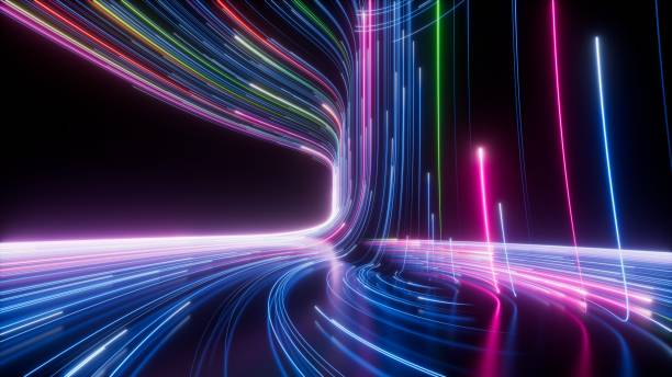 istock 3d render, abstract neon background. Colorful glowing lines. Digital data transfer. Futuristic wallpaper 1476694692