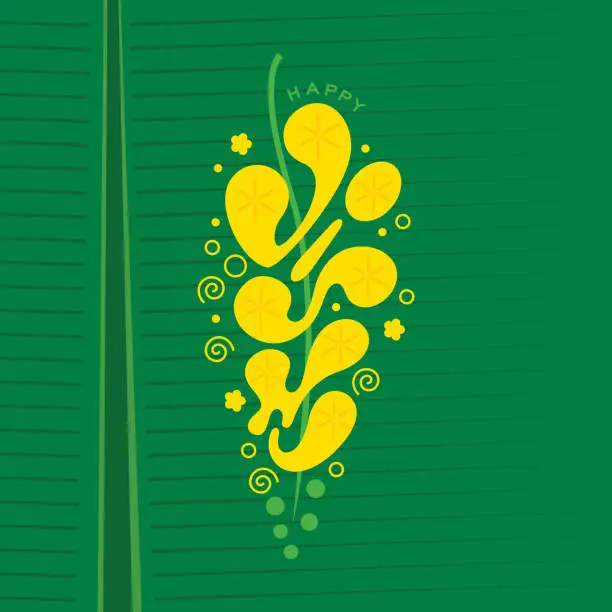 Vector illustration of Vector illustration of a Banner for Happy Vishu Typography Design On Traditional Background with Kani konna flower, Vishu is South indian festival