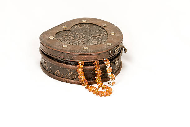 Jewelry box woth amber necklace stock photo