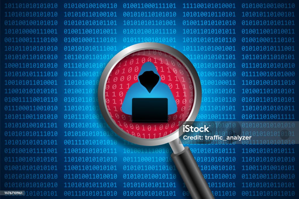 Hackig Visualiser Hacker Under Magnifying Glass Stock Illustration - Download Image Now ...