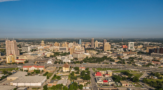 An aerial view of the San Antonio skyline, Texas.