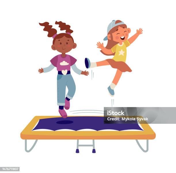 Springen Animation Mädchen Die Auf Dem Trampolin Springen Stock Vektor Art und mehr Bilder ...
