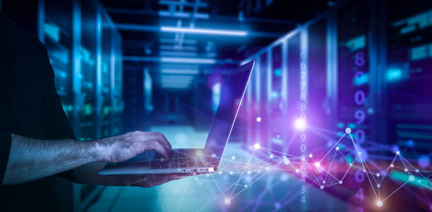 Big data technology background. Using a laptop against the background of visualization of a computer internet network, social connection, analytics, information. Big data technology background. Using a laptop against the background of visualization of a computer internet network, social connection, analytics, information. High quality photo deep pick stock pictures, royalty-free photos & images