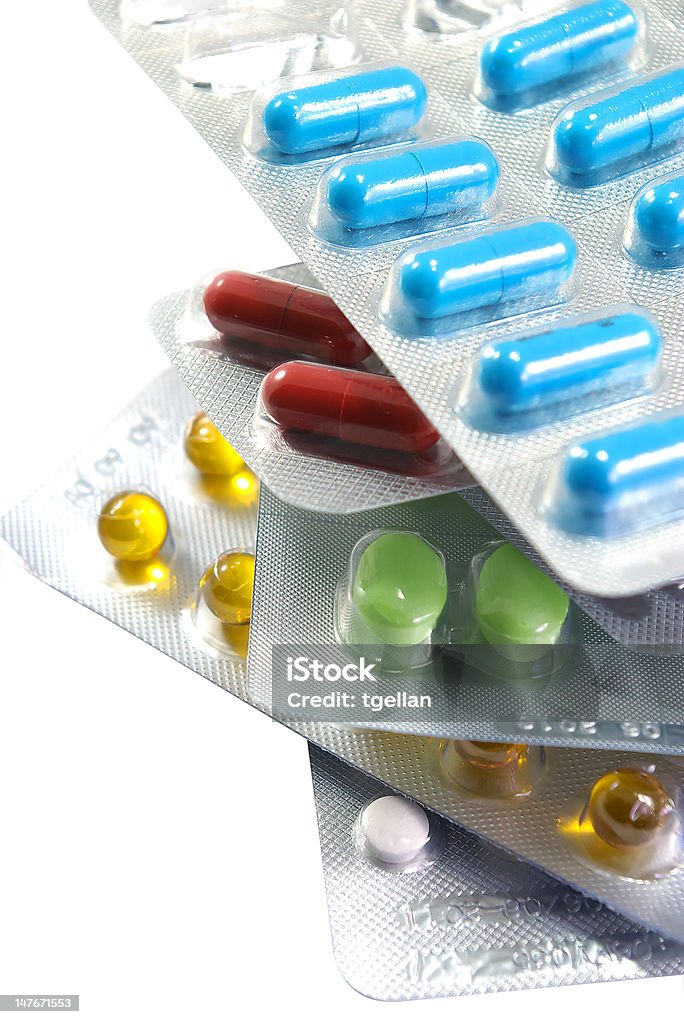different pills different pills isolated on white Assistance Stock Photo