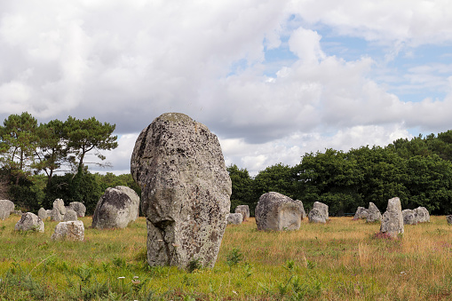 Menhirs of the Alignements of Kerlescan, rows of standing stones, the largest megalithic site in the world, Carnac, Brittany, France