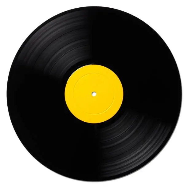 Photo of A 12-inch LP vinyl record isolated on white background with clipping paths