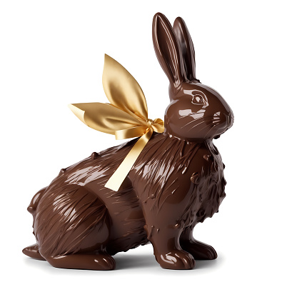 Easter chocolate bunny isolated on white background. Computer generated image