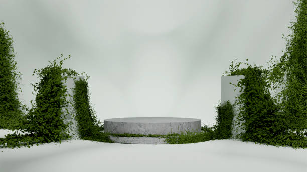 istock Aesthetic with nature podium realistic 3d render illustration 1476722058