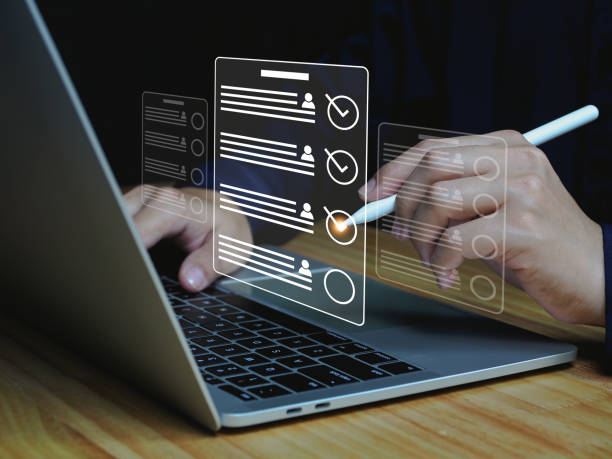 istock The concept of doing an online test or questionnaire icon. 1476727686