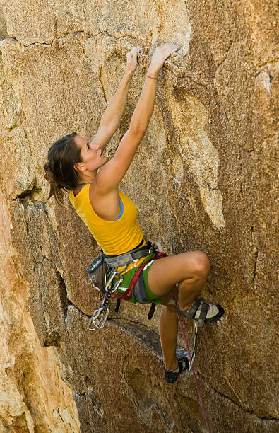 istock Female climber clinging to a cliff. 147672862