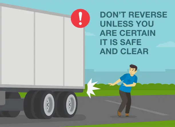 Vector illustration of Heavy vehicle driving rules and tips. Checklist for truck drivers. Safe driving. Do not reverse unless you are certain it is safe and clear.