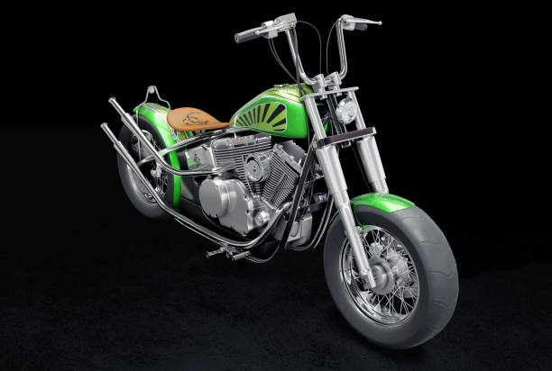 istock 3D rendered image of a vintage metallic green custom motorcycle on black background 1476730791
