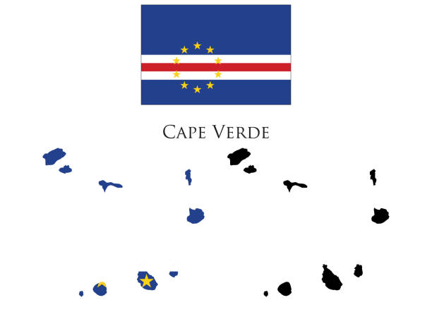 cape verde flag and map illustration vector cape verde flag and map illustration vector. Black and white map and map with flag. cape verde stock illustrations